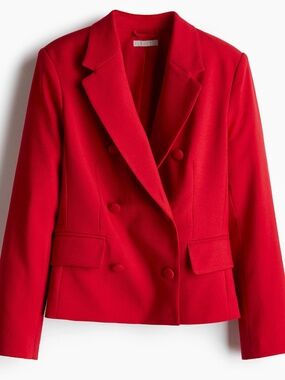 H&M Single Breasted Red Blazer Tailored Jacket Work Office Chic